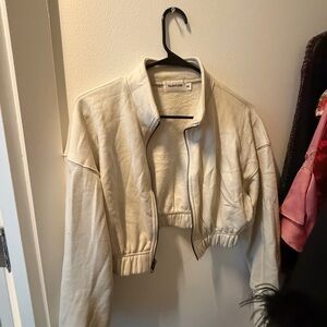 Cream Cropped Zip-Front Jacket